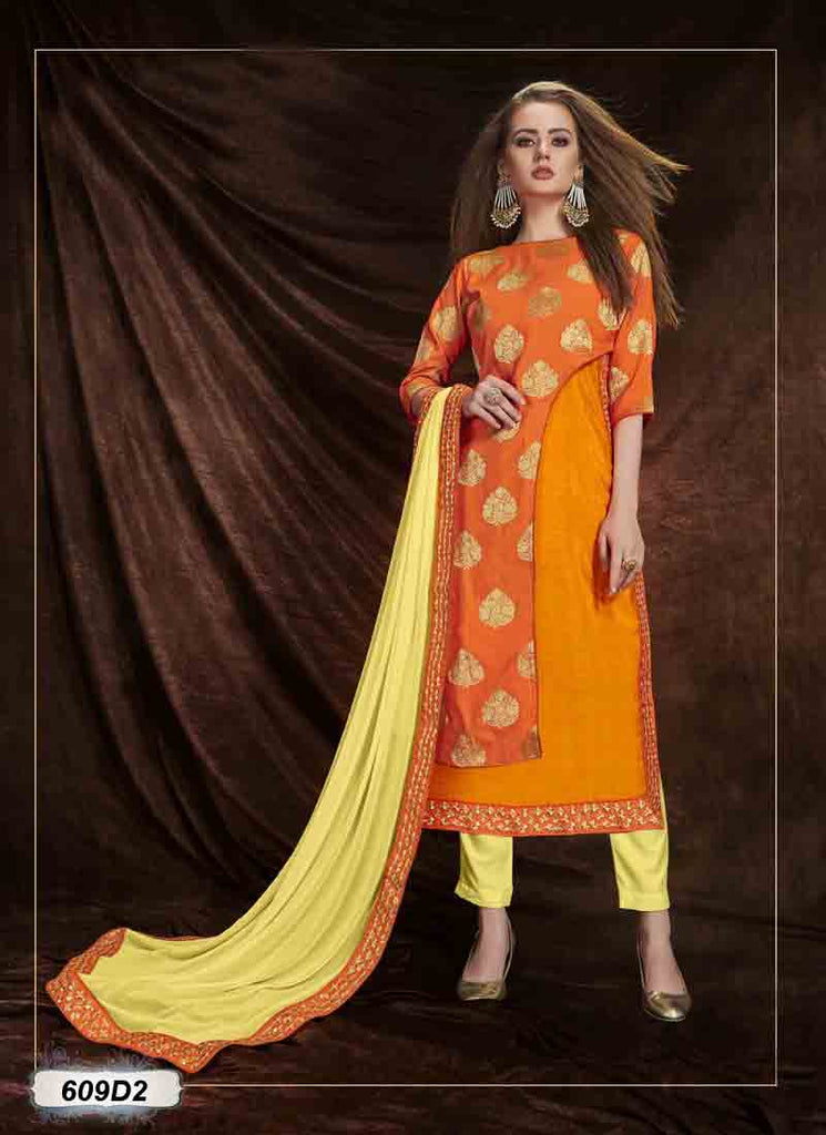 Orange Yellow Banrasi Silk Salwar