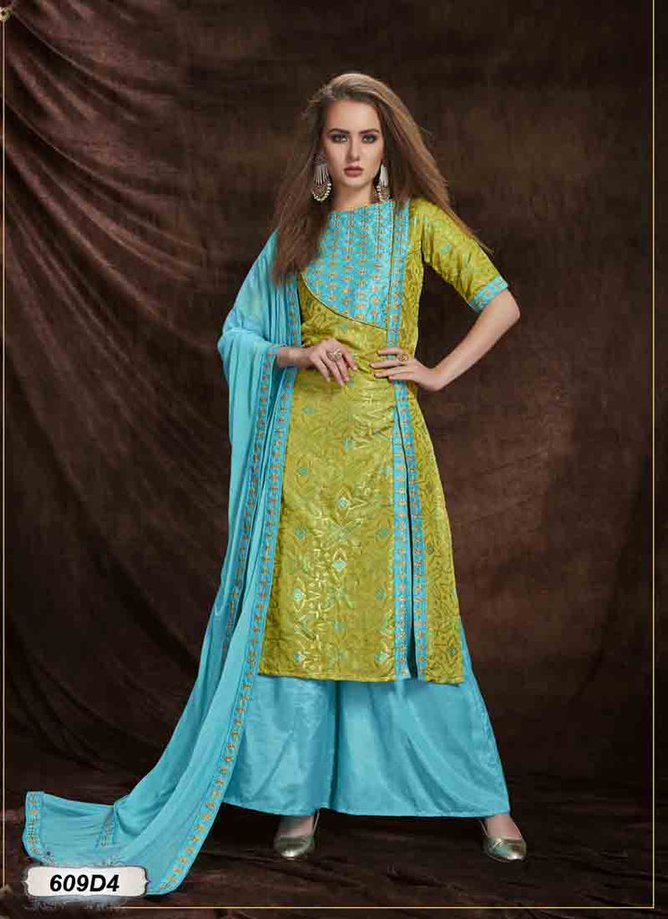 Green,Blue Banrasi Silk Salwar
