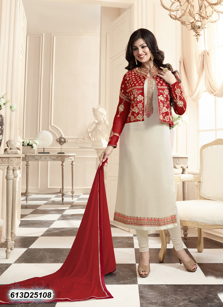 Off White,Red Georgette Salwar