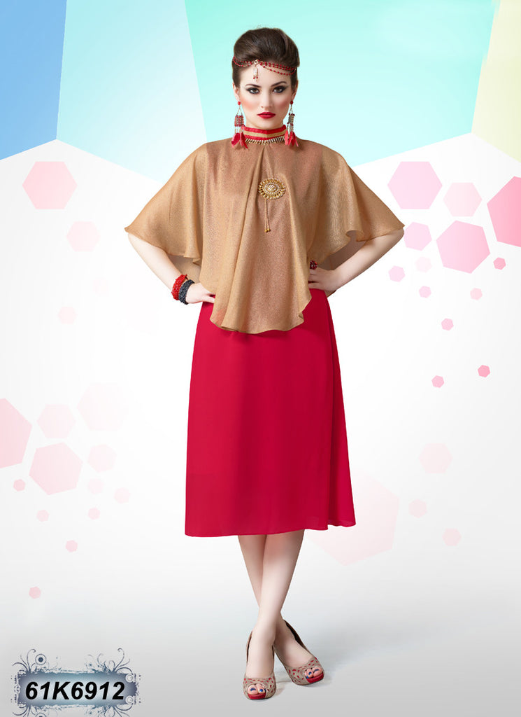 New Red Golden Georgette Crepe Stitched kurtis