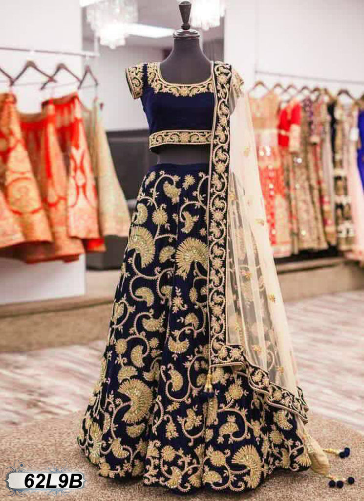 Buy Navy Blue Sequins Work Velvet Designer Lehenga With Choli At Designer  Lehenga Choli