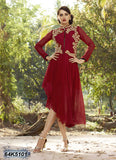 Red Stitched Embroidery Patch Work Kurtis Get Extra 10% Discount on All Prepaid Transaction