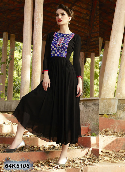 Black Stitched Embroidery Patch Work Kurtis - Dailybuyys