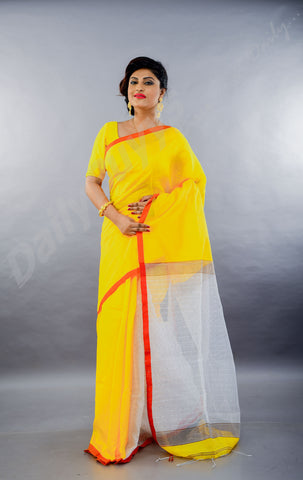 Yellow Red Dhakai Jamdani Sarees