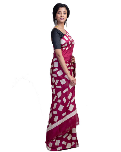 Maroon Block Printed Pure Silk Mark Certified Bishnupuri Silk Sarees