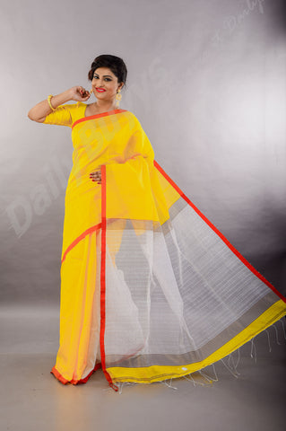 Yellow Red Dhakai Jamdani Sarees