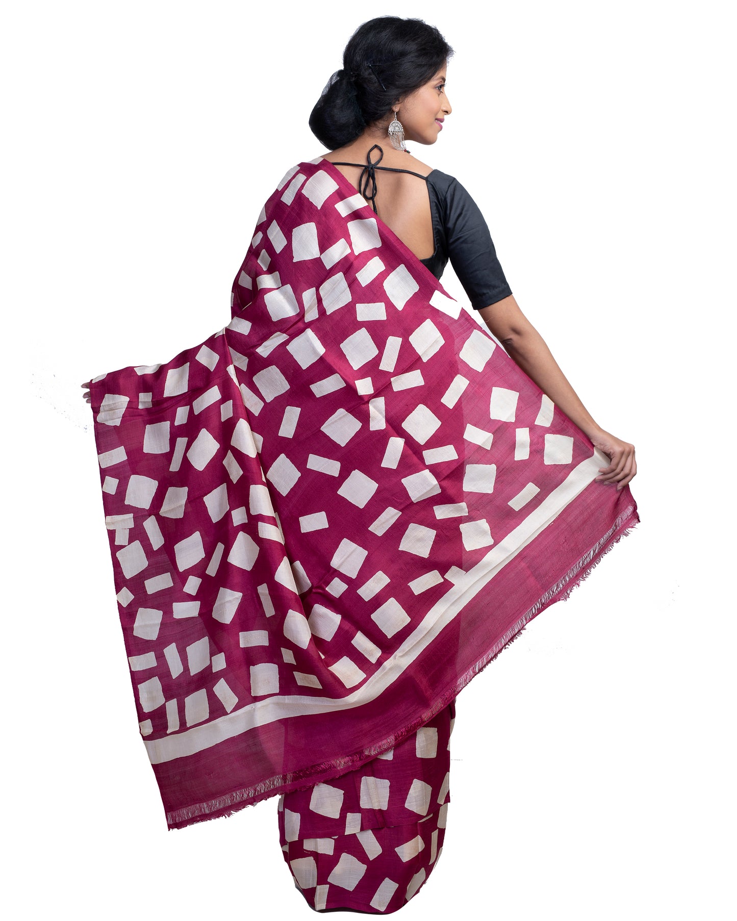 Maroon Block Printed Pure Silk Mark Certified Bishnupuri Silk Sarees