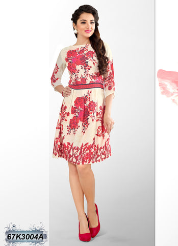 Red Cream Digital Printed Stitched Rayon Kurtis