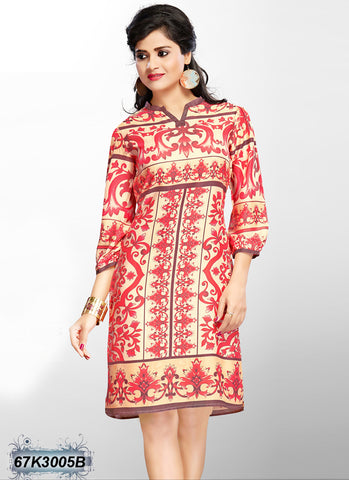 Red Cream Digital Printed Stitched Rayon Kurtis