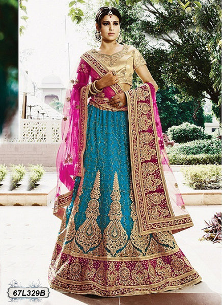 Buy Hot Pink and Turquoise Weaving Lehenga Choli Online : 176672 -