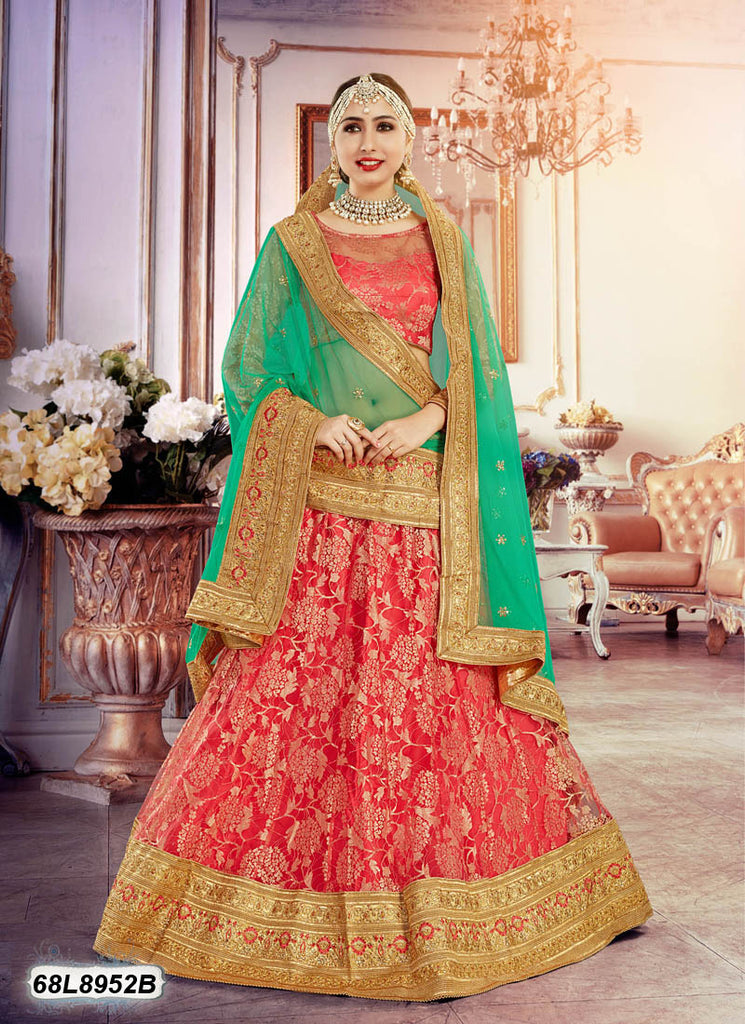 Green & Peach Green & Peach Embroidered Lehenga by ZAYAH for rent online |  FLYROBE