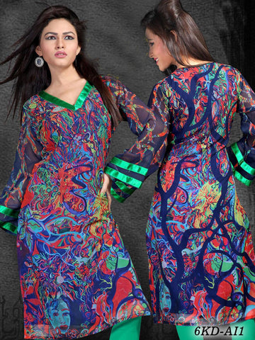 Multi Colour Printed Georgette Kurtis Get Extra 10% Discount on All Prepaid Transaction