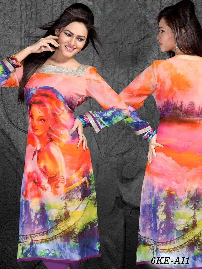 Multi Colour Printed Georgette Kurtis