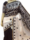 Black & White Design Bangladeshi Cotton Kathiawari Work Saree - Dailybuyys