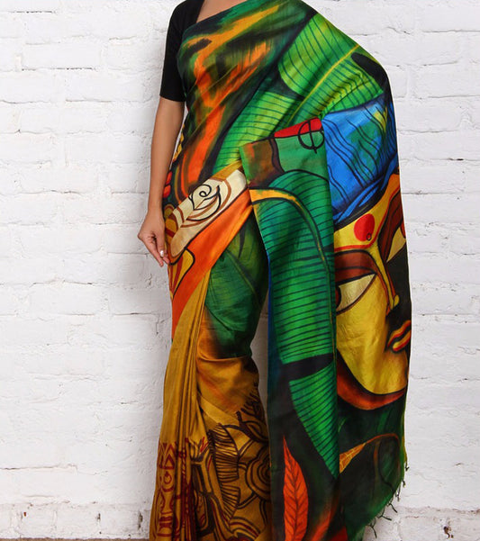 Green Yellow Pure Silk Mark Certified Murshidabad Silk Sarees