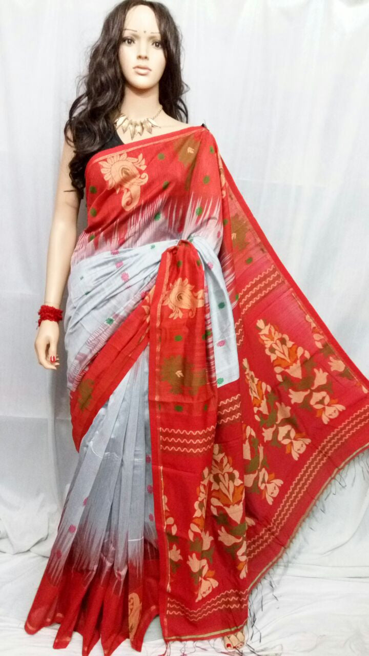 Red & White Ikkat Sarees