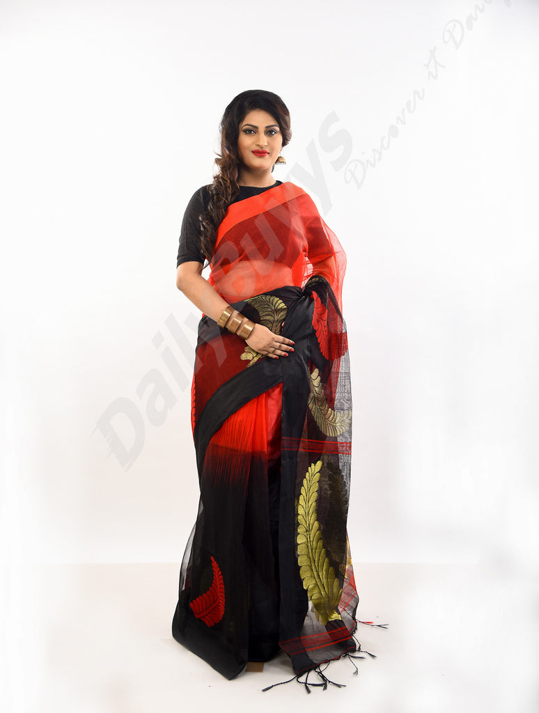 Red Black Tant Sarees