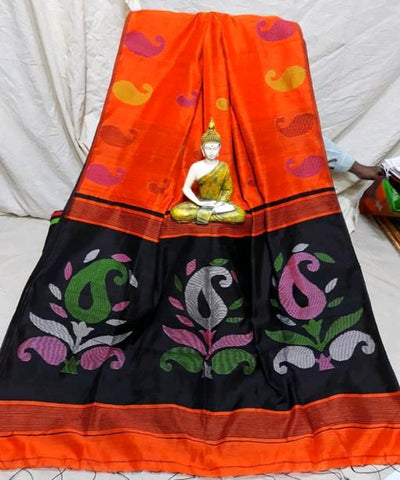 Red Black Pure Cotton Handloom Sarees