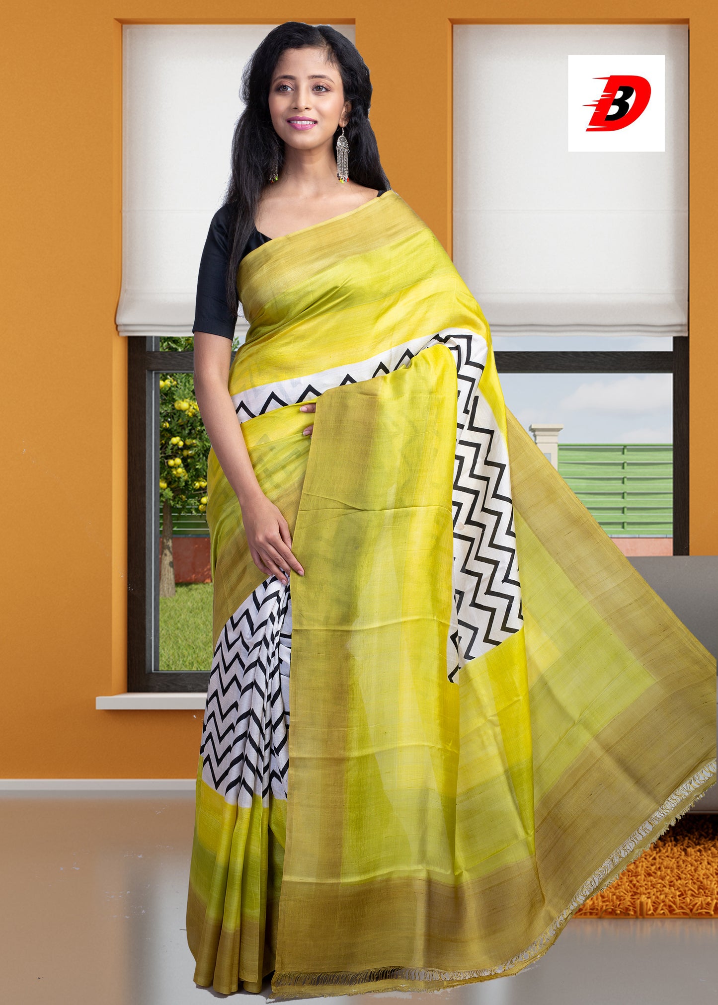 Yellow Block Printed Pure Silk Mark Certified Bishnupuri Silk Sarees