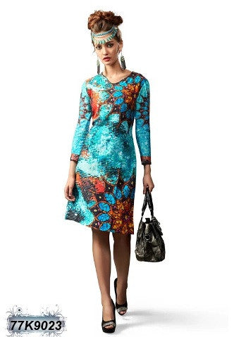 New Blue Colour Pure Cotton Stitched Printed Kurtis