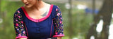Boat Neck Floral Embroidered Pleat Detailing Half Sleeve Blouses(Add To Cart 15% Off)