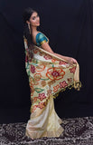 Beige Color Hand Painted Pure Silk Mark Certified Tussar Silk Kalamkari Sarees