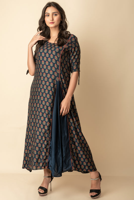 Navy Printed Maxi kurtis dress Indo Western  Wear