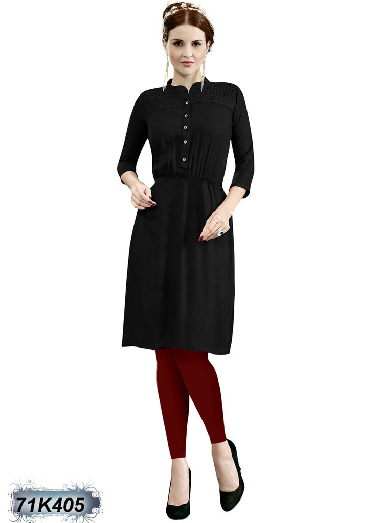 New Black Rayon Stitched Kurtis Get Extra 10% Discount on All Prepaid Transaction