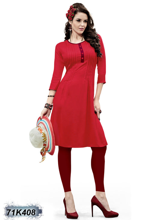 New Red Rayon Stitched Kurtis