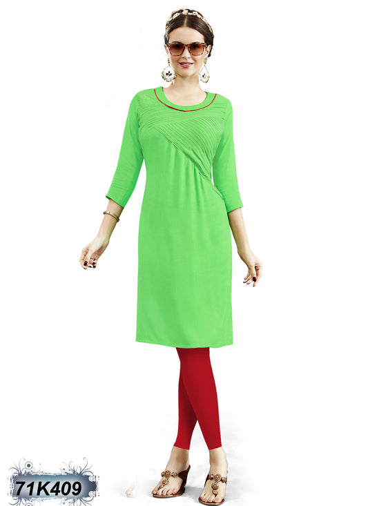 New Green Rayon Stitched Kurtis