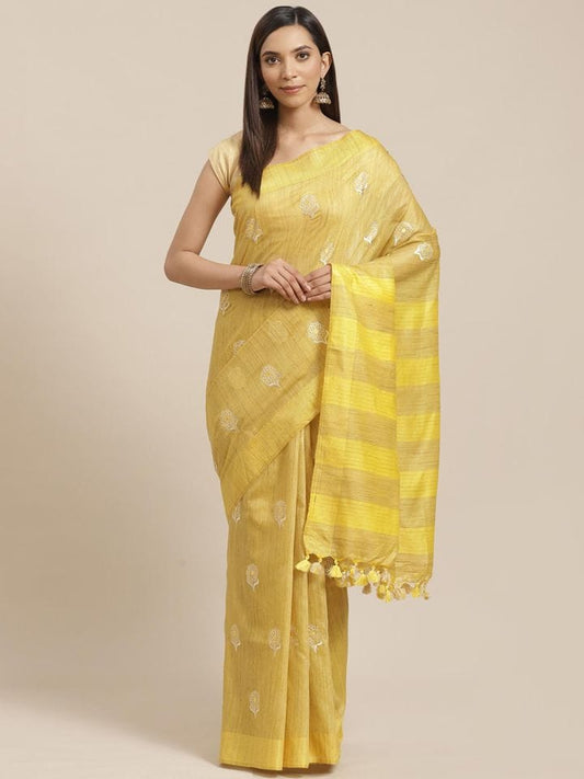 Yellow Tissu Pure Linen Sarees