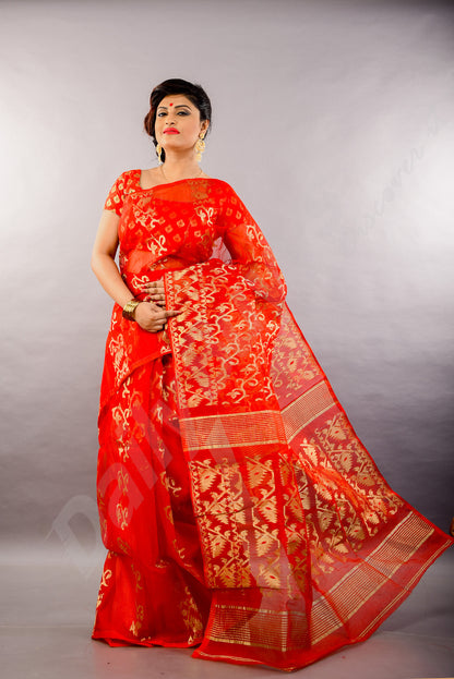 Red Golden Dhakai Jamdani Sarees