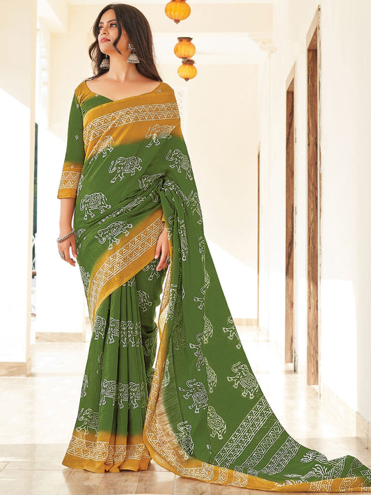 Green Mulmul Pure Cotton Sarees