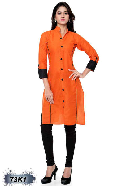 Orange Pure Cotton Kurtis