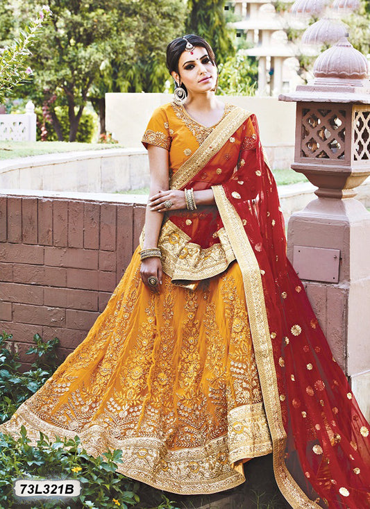 Yellow Maroon Designer Lehenga Choli