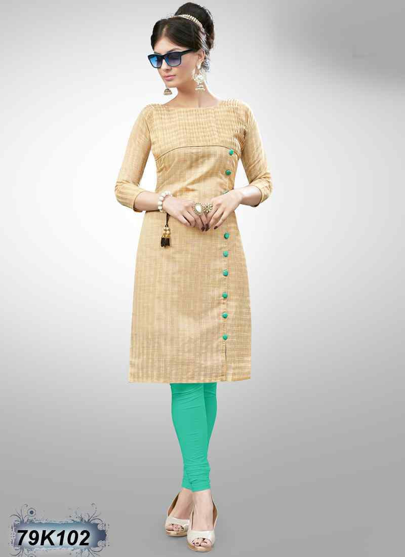 Beige Cotton Silk kurtis - Dailybuyys