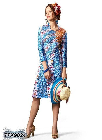 New Blue Colour Pure Cotton Stitched Printed Kurtis