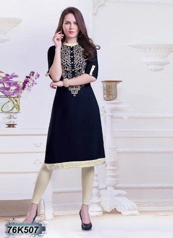 New Navy Blue Design Rayon Embroidery Stitched Kurtis