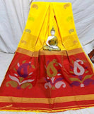 Yellow Red Pure Cotton Handloom Sarees