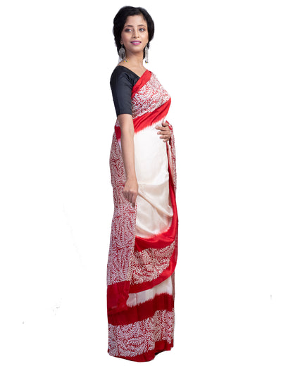 Red Block Printed Pure Silk Mark Certified Bishnupuri Silk Sarees