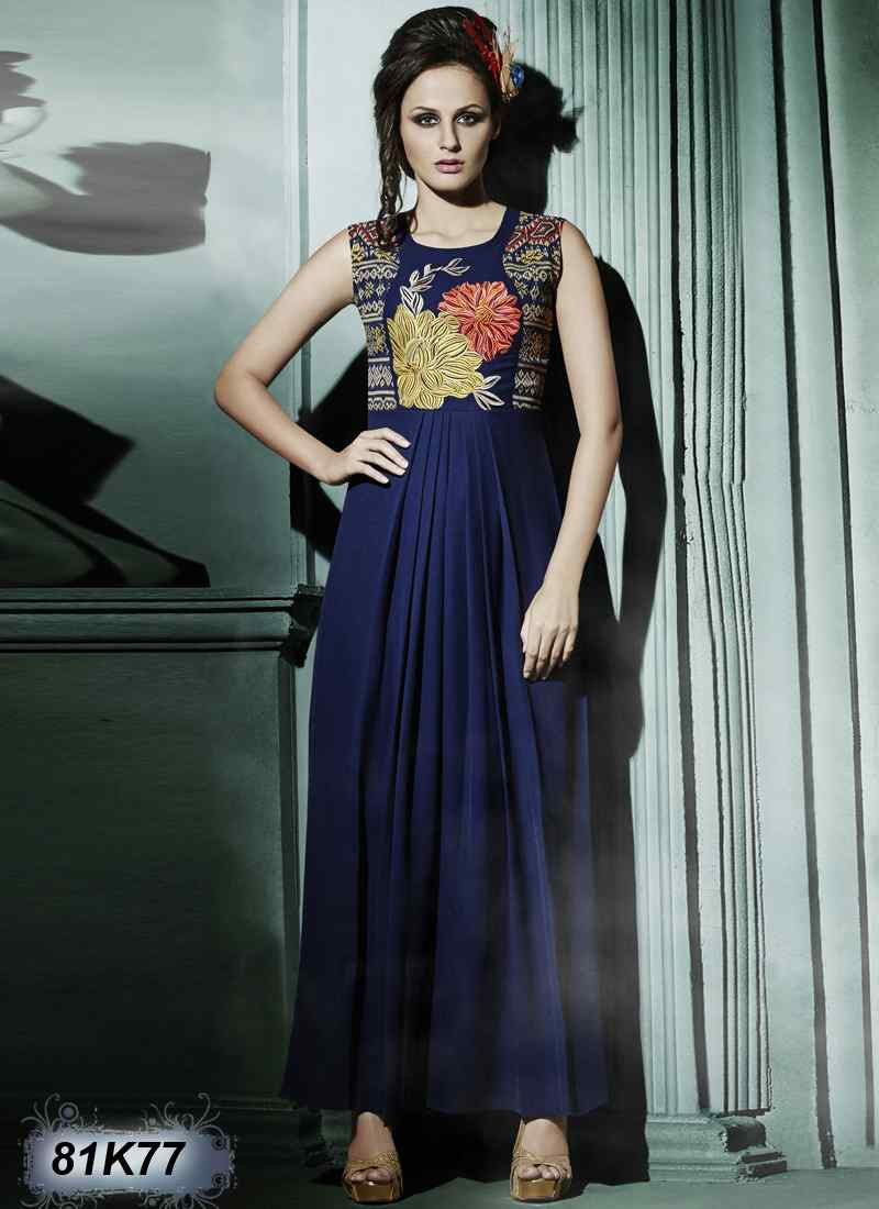 Navy Blue Crepe Santoon Kurtis