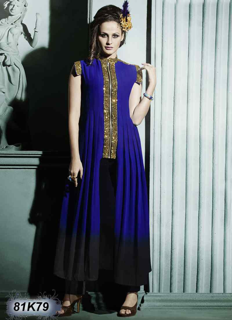 Blue & Black Georgette Santoon Kurtis