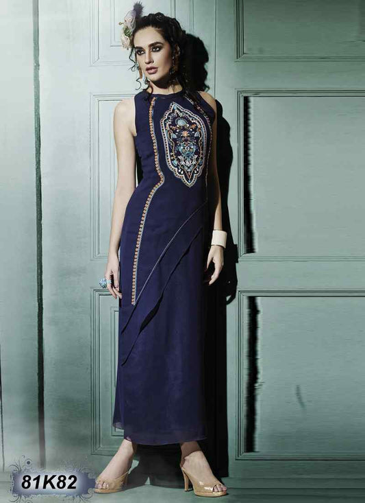 Navy Blue Georgette Santoon Kurtis