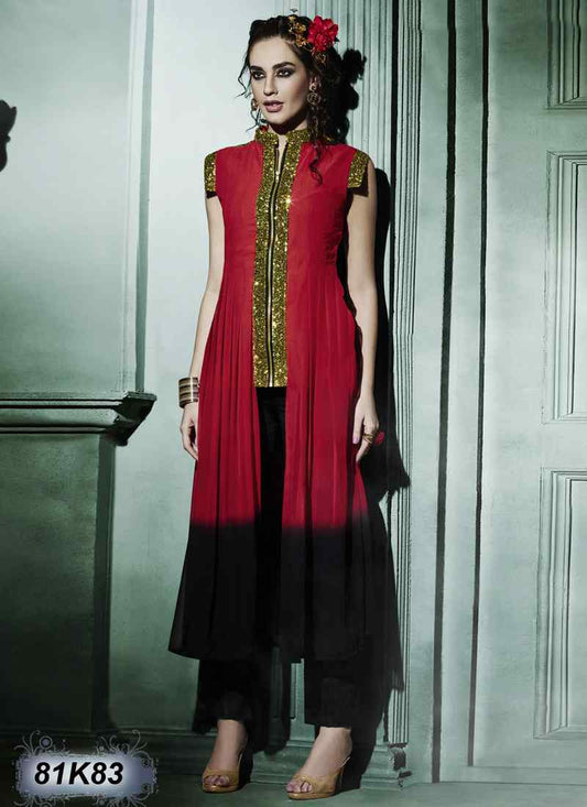 Red & Black Georgette Santoon kurtis