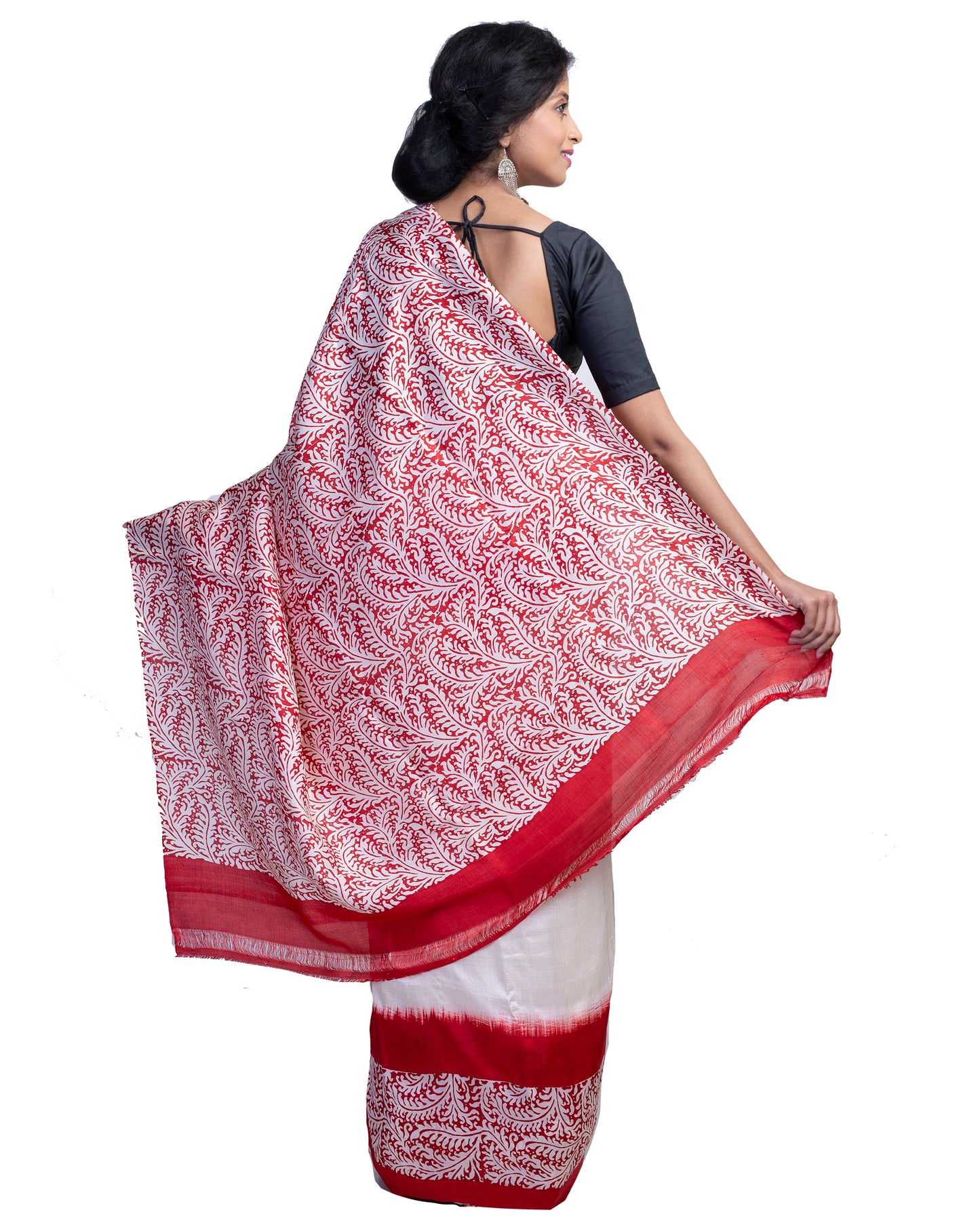 Red Block Printed Pure Silk Mark Certified Bishnupuri Silk Sarees