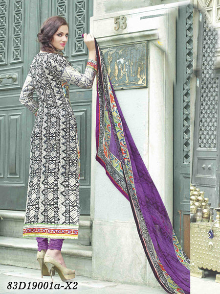 Grey Purple UnStitched Pure Cotton Chiffon Salwar