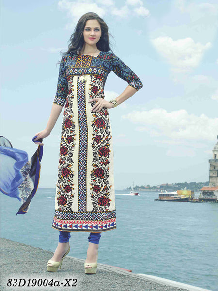 Cream Blue UnStitched Pure Cotton Chiffon Salwar