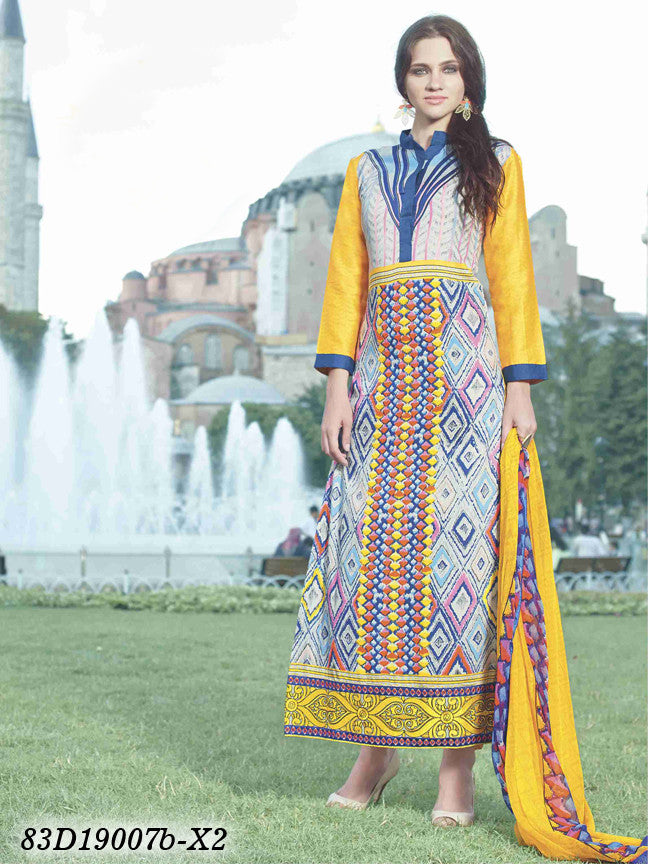 Multi Colour Yellow UnStitched Pure Cotton Chiffon Salwar