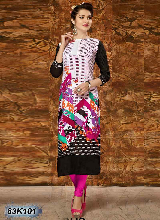 White & Back-Black Rayon Pure Cotton Kurtis - Dailybuyys