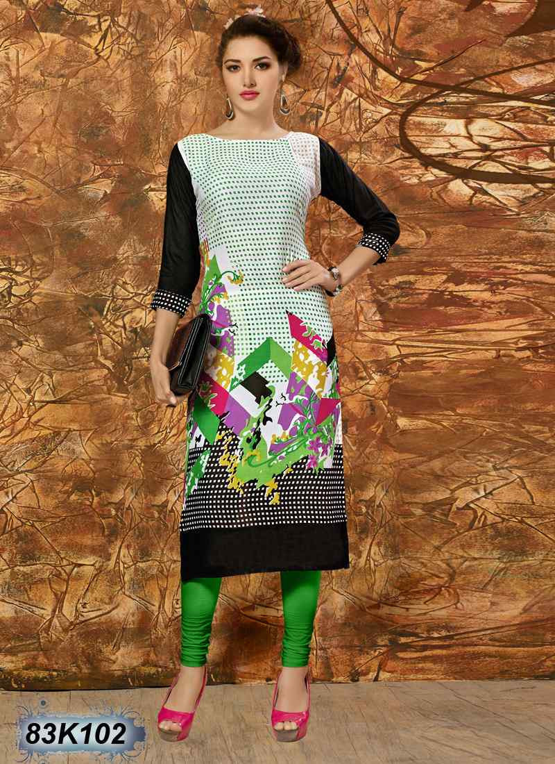 White & Back-Black Rayon Pure Cotton Kurtis